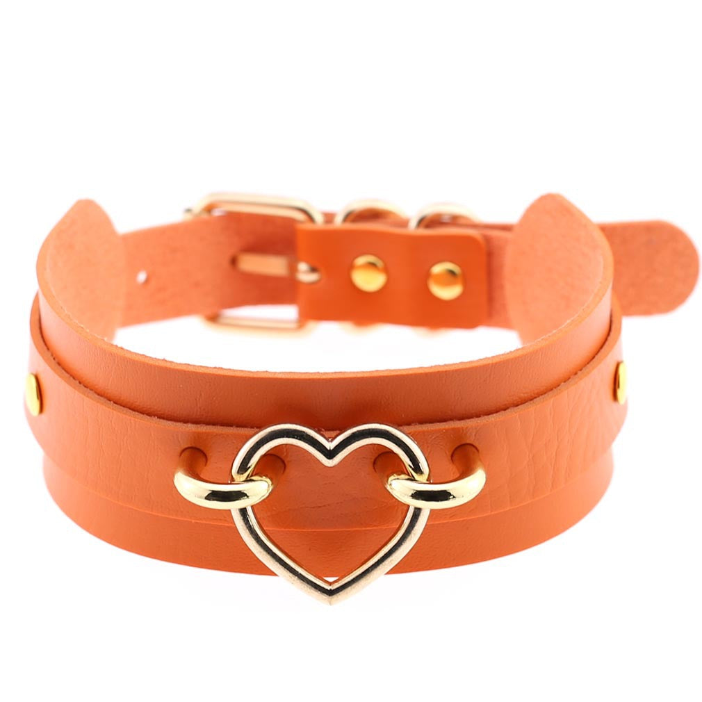 PU Leather Restraint Collar Heart Necklace Choker European American Style