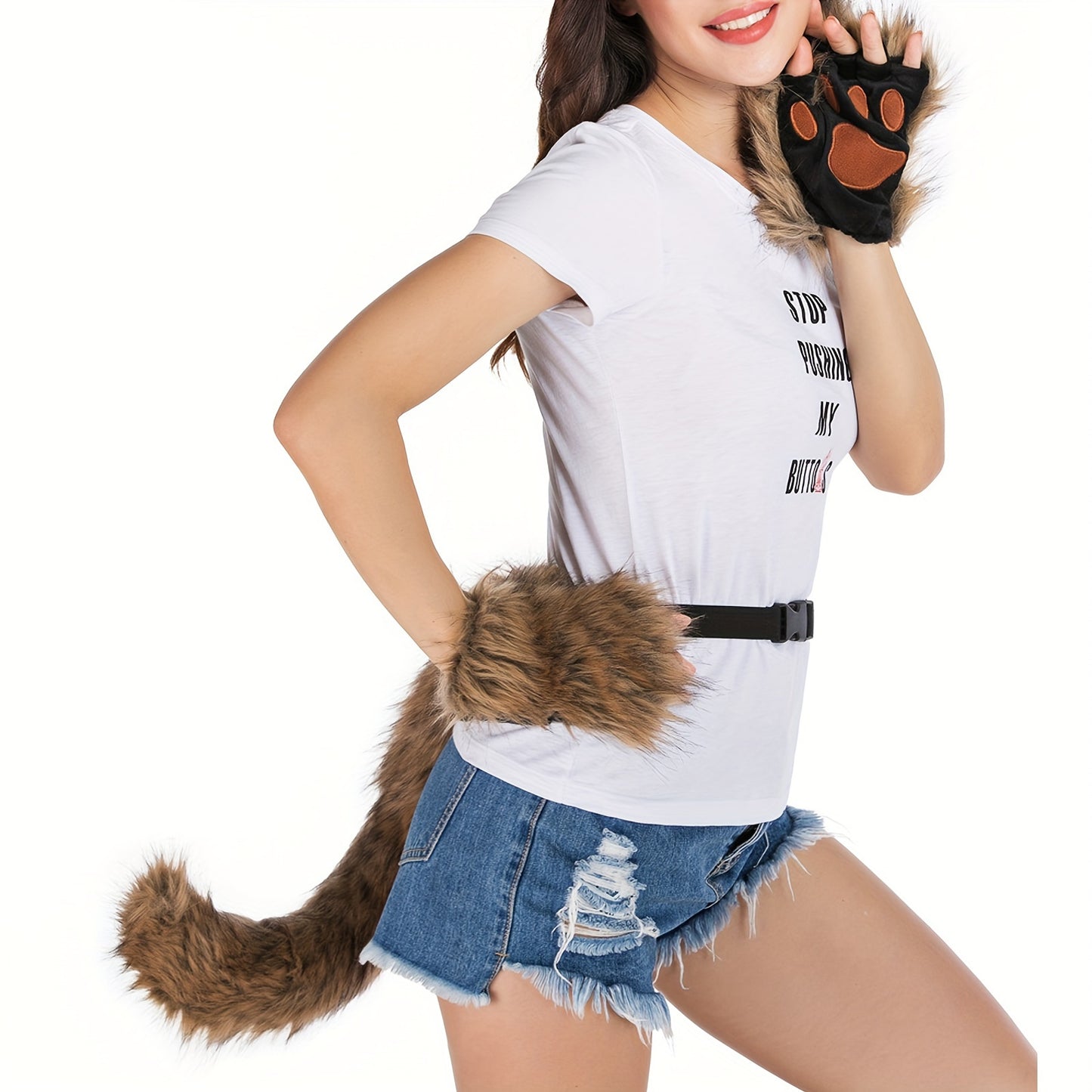 Fox Tail Cosplay Set With Plush Mask And Paw Gloves
