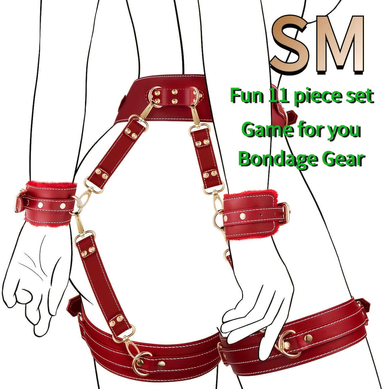 姬欲 Leather Bondage 11-Piece Set With Adjustable Cuffs Eye Mask