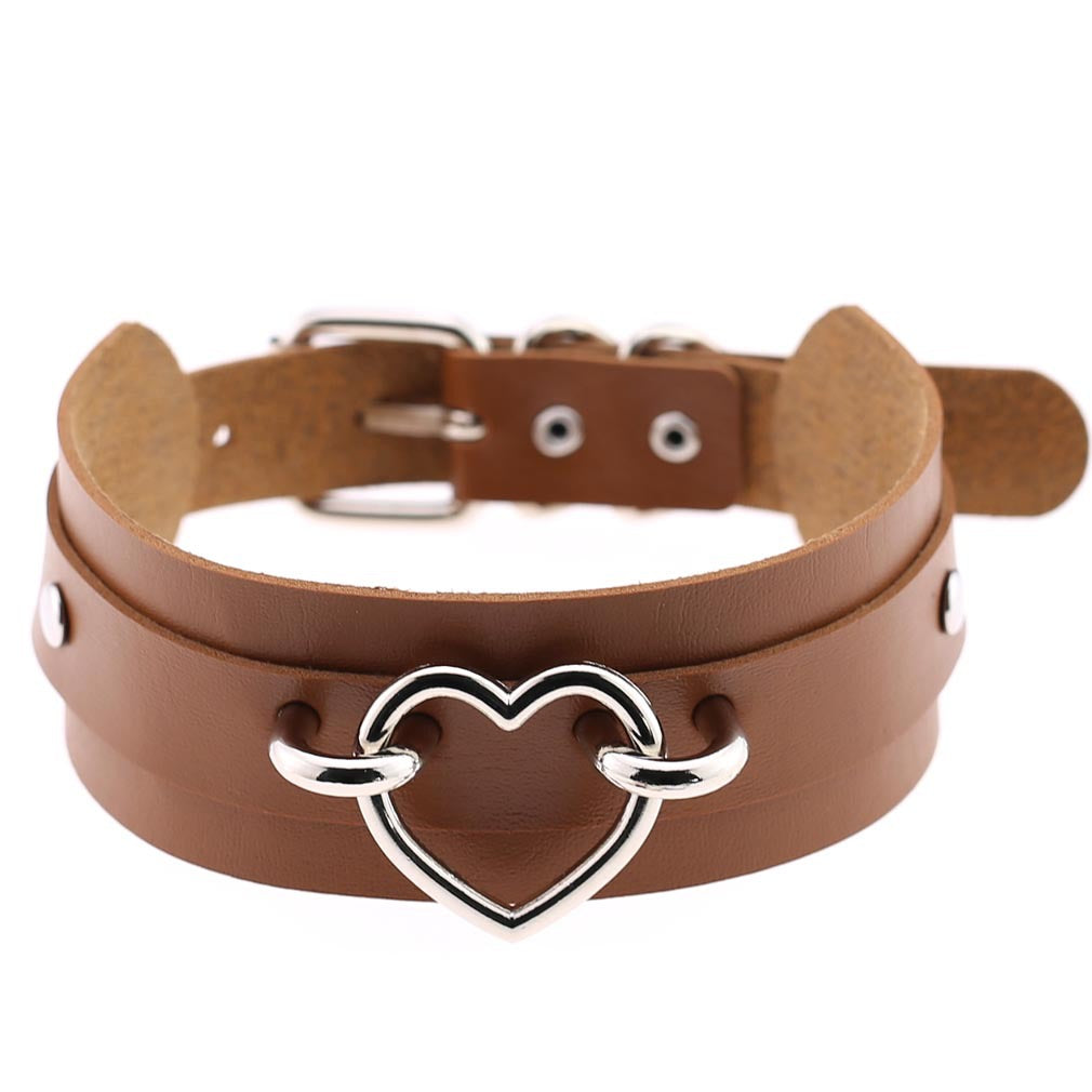 PU Leather Restraint Collar Heart Necklace Choker European American Style
