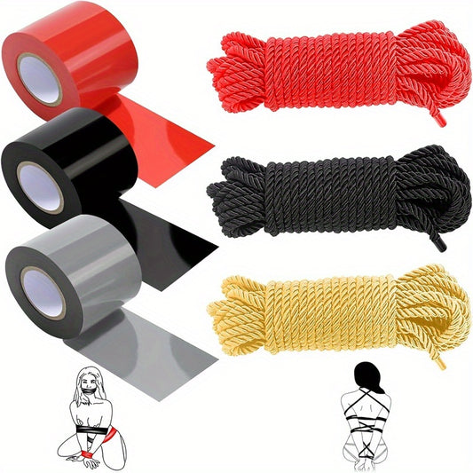 Bondage Restraint Bundle Set With PVC Tape And Silk Rope
