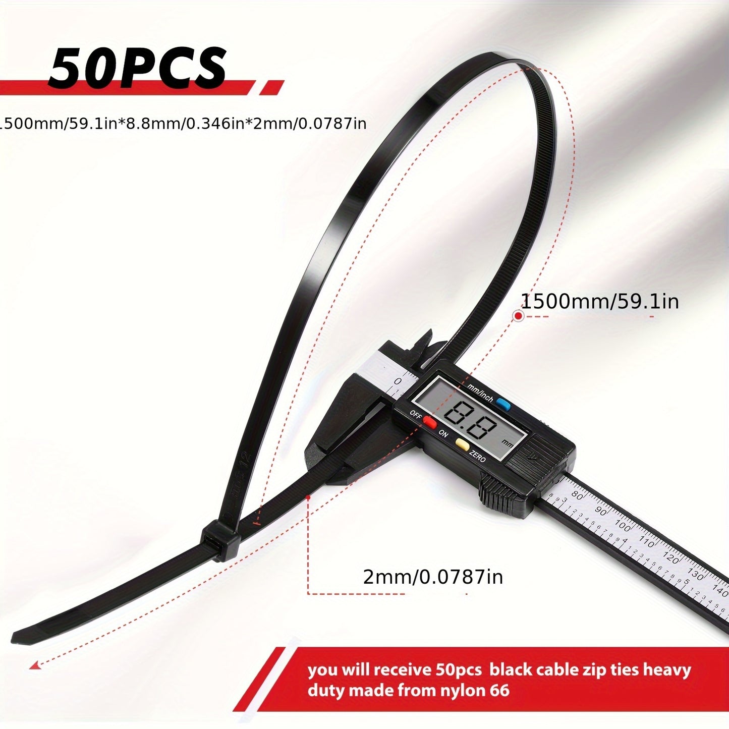 UNITTYPE Heavy Duty Zip Ties 50 Pack Industrial Cable Ties