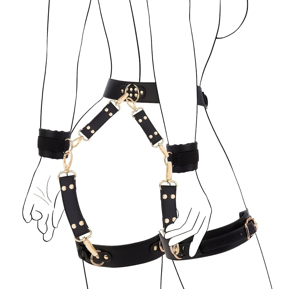 姬欲 Leather Bondage 11-Piece Set With Adjustable Cuffs Eye Mask