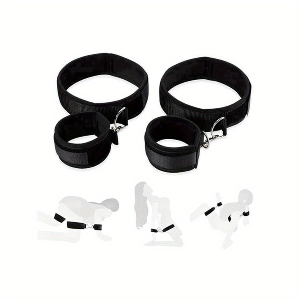 Dildo - 5pcs SM Body Bondage Set, Nylon Handcuffs/ shackles and Blackout Sex Mask and Gag and Purple Bell Nipple Clamps and Wearable Dildo Straps, BDSM Adult Sex Toy Games, Unisex Couple Toys, Valentine'S Day Game Gifts, Sex