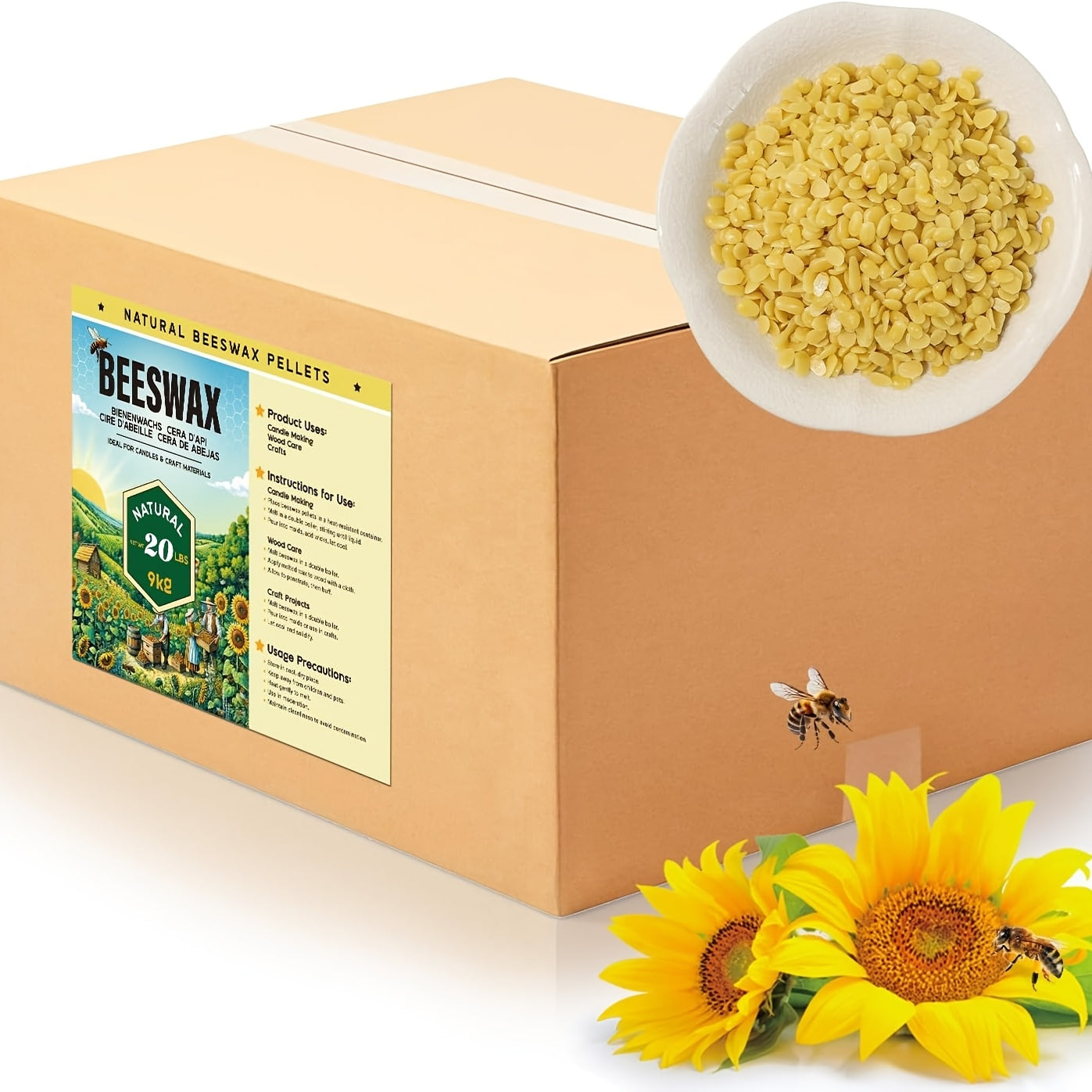 Beeswax Pellets 20lb 100% Natural for Candles Lip Balm Soap