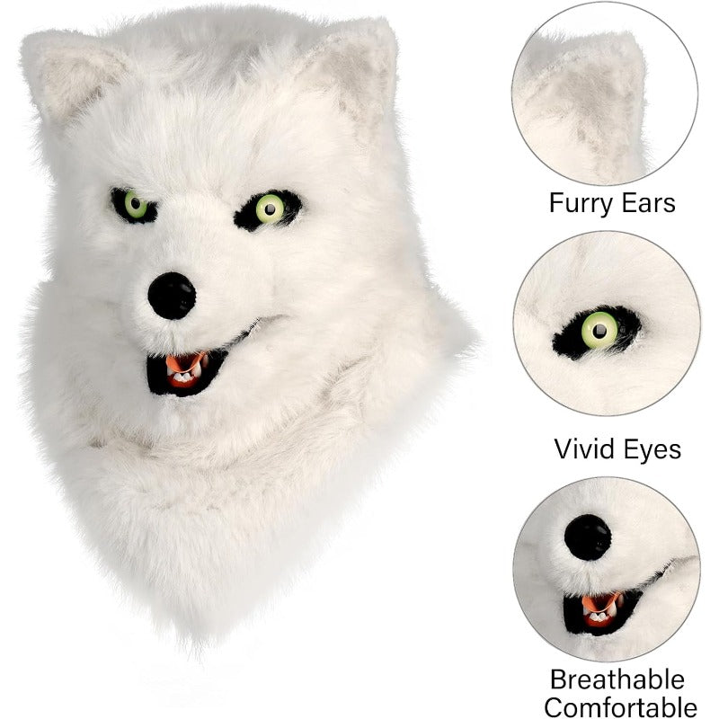 Wolf Dog Costume Set With Plush Tail Head Mask For Adults