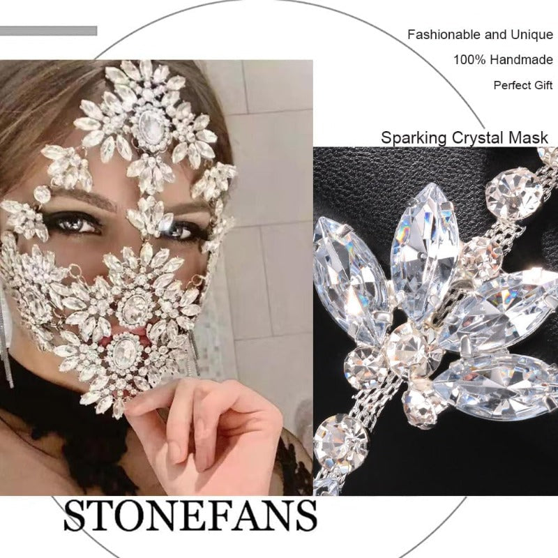 STONEFANS Women's Full Face Rhinestone Masquerade Mask - Sparkling -like Headpiece with Detachable Face Jewelry, Mardi Gras Costume Mask for Prom, Carnival, Parties, Lightweight & Comfortable (Alloy &) - One Size