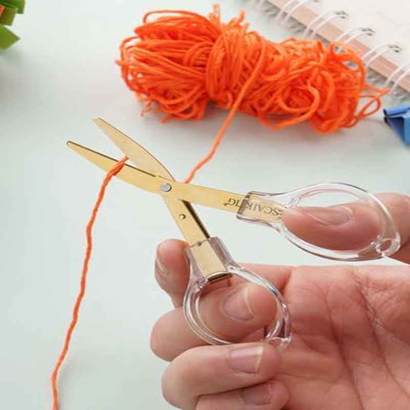Folding Travel Scissors With Safety Lock And Golden-Titanium Coated Blades
