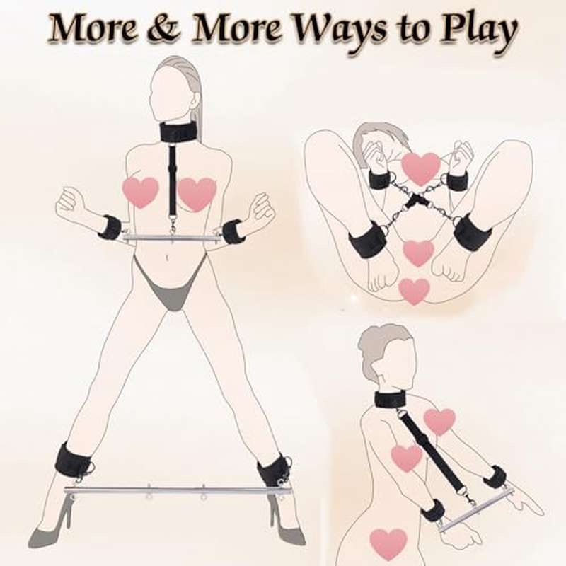 Restraints Bondage Spreader Bar Kit With Detachable Adjustable Feather Handcuffs