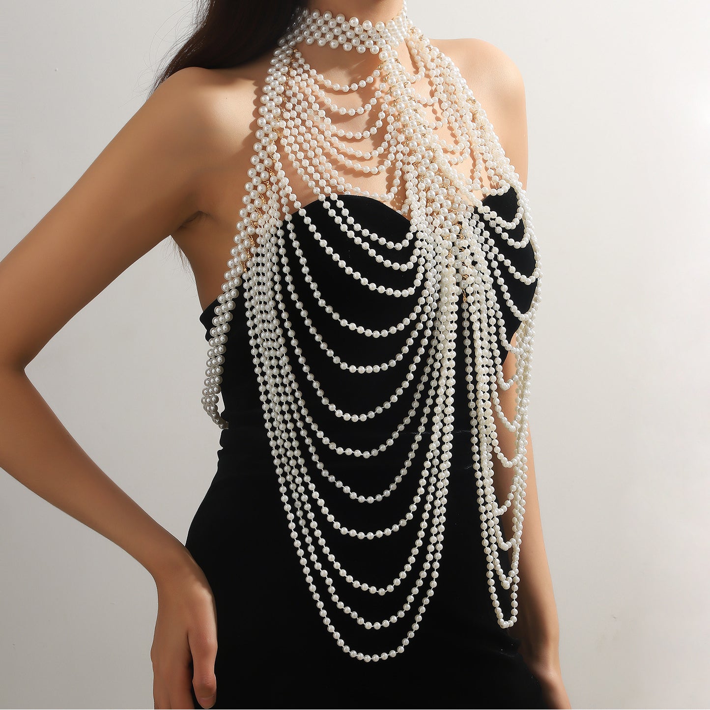 Pearl Like Chest Chain Multi Layer Body Chain For Women