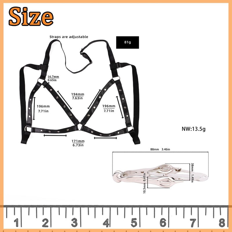 Adjustable Leather Breast Nipple Clamp Toy | Women Nipple Stimulator, Bdsm Bondage Breast Restraint Set, Couples Sm Games Female Sex Toys, No Battery Required