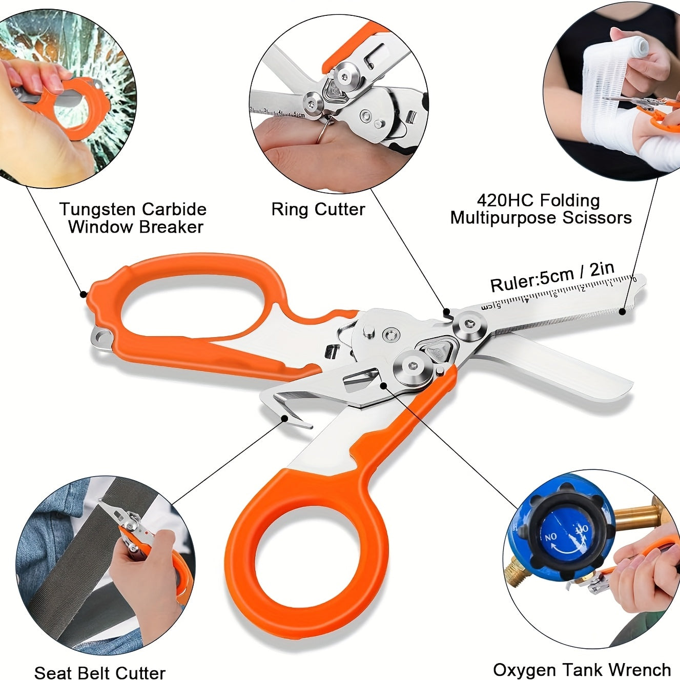 6in1 Emergency Response Shears With Glass Breaker And Holster