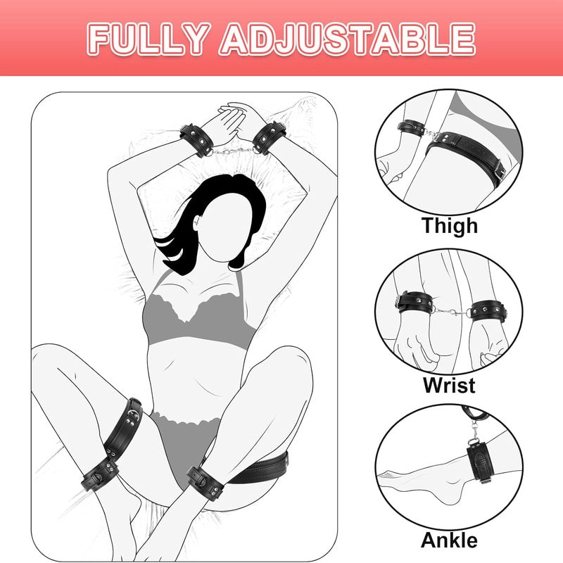 Leather BDSM Bondage Cuffs Set With Adjustable Straps