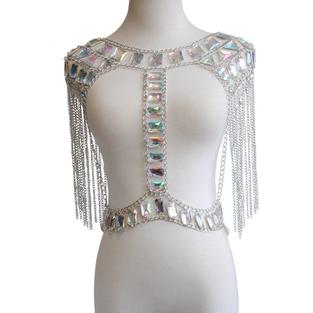Acrylic Body Chain Jewelry With Gemstone Patchwork Chest Accessory