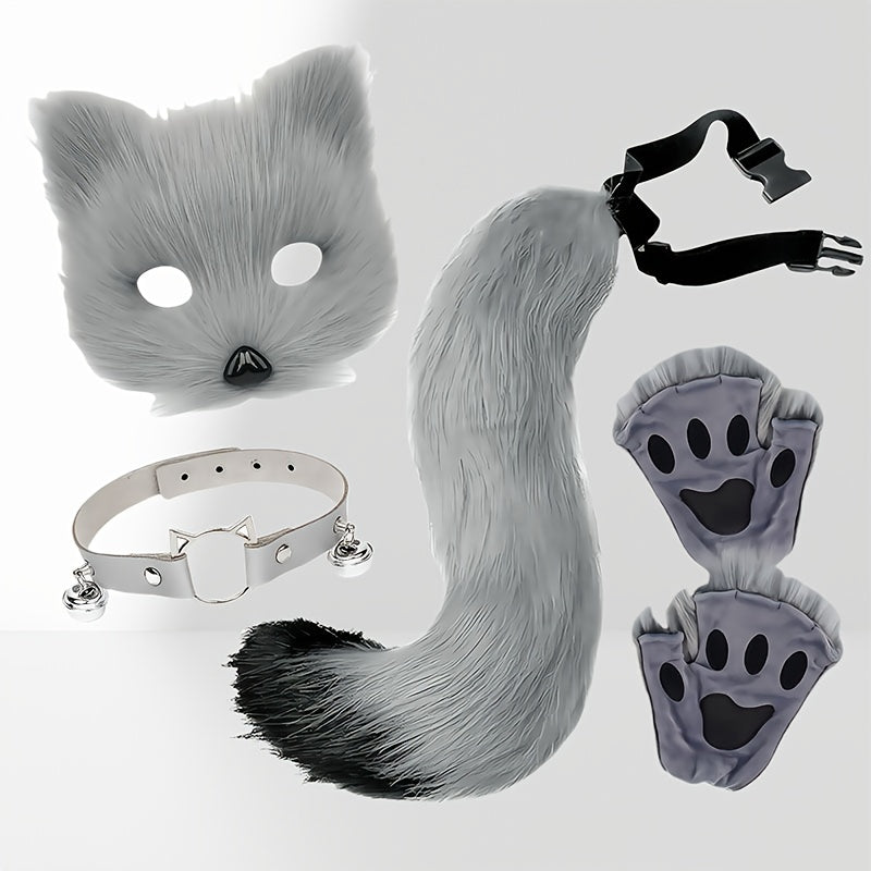 Complete Fox Costume Set With Realistic Mask And Plush Tail
