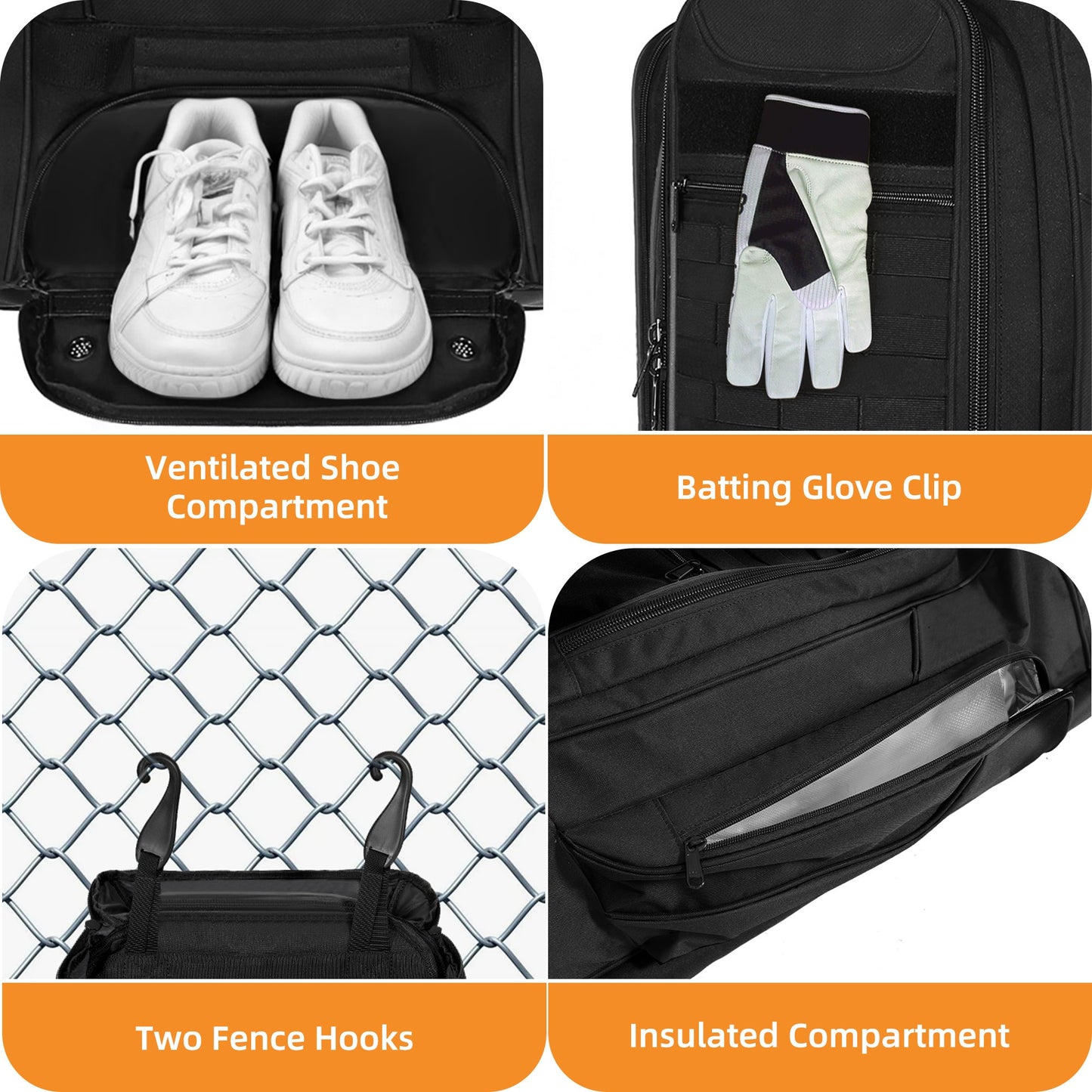 SHOPSOURCE Baseball Tugboat Bag With Backboard Support