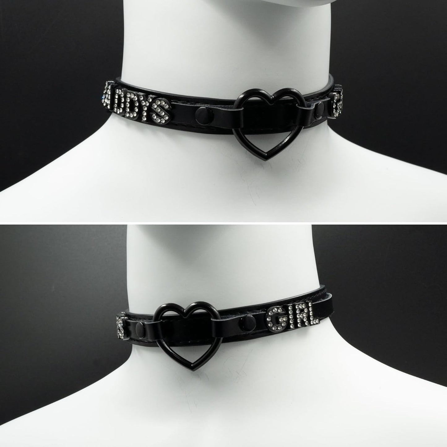 Adjustable Heart Choker Necklace With O Ring Pendant And Leatherlike Strap