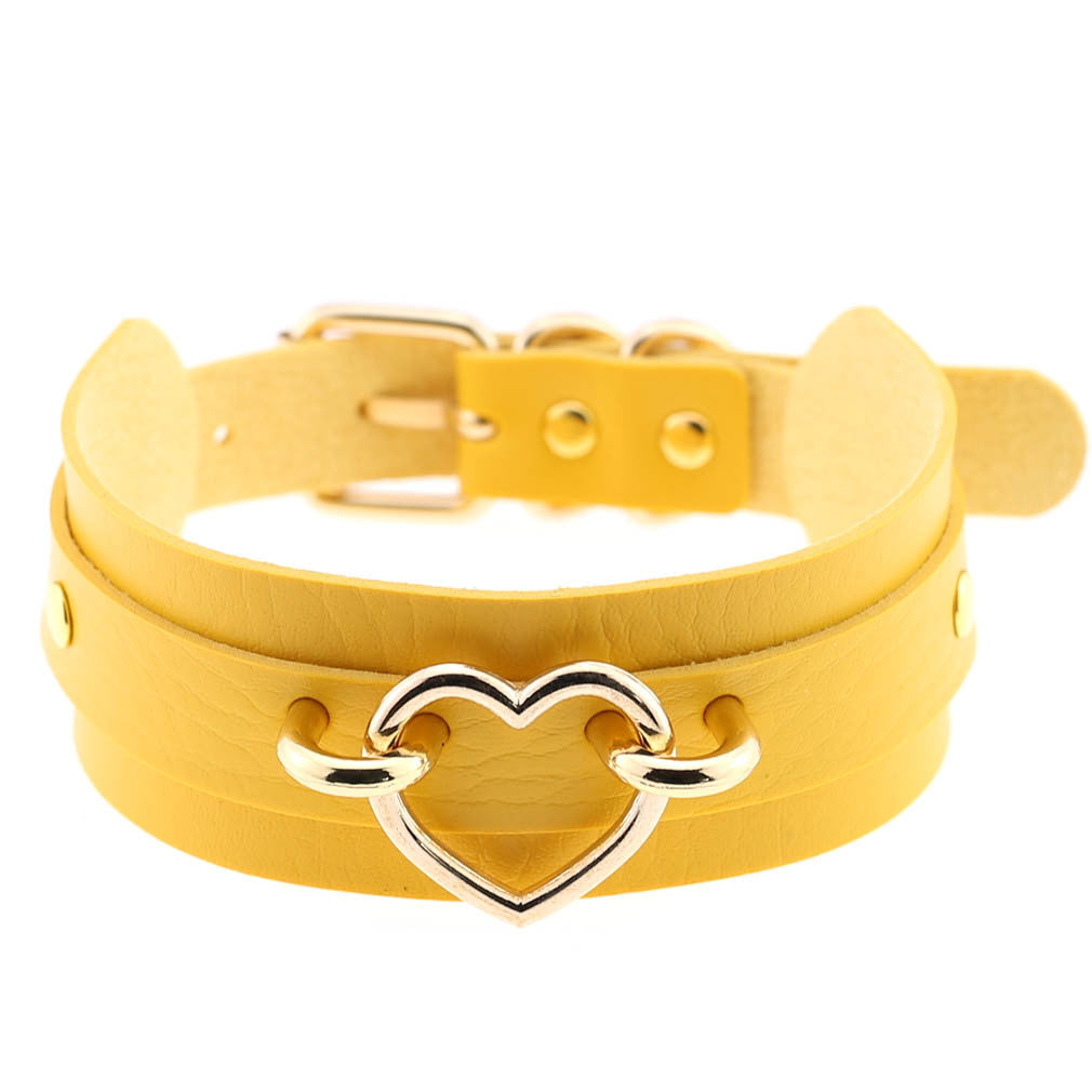 PU Leather Restraint Collar Heart Necklace Choker European American Style