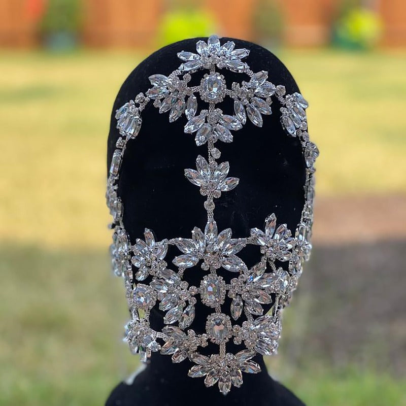 STONEFANS Women's Full Face Rhinestone Masquerade Mask - Sparkling -like Headpiece with Detachable Face Jewelry, Mardi Gras Costume Mask for Prom, Carnival, Parties, Lightweight & Comfortable (Alloy &) - One Size