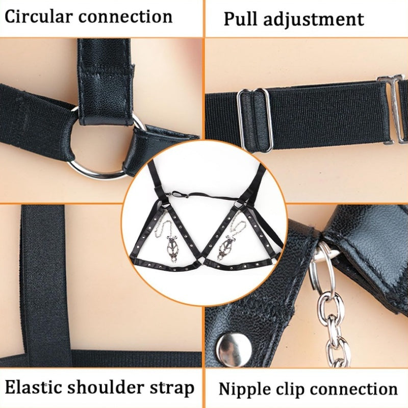 Adjustable Leather Breast Nipple Clamp Toy | Women Nipple Stimulator, Bdsm Bondage Breast Restraint Set, Couples Sm Games Female Sex Toys, No Battery Required