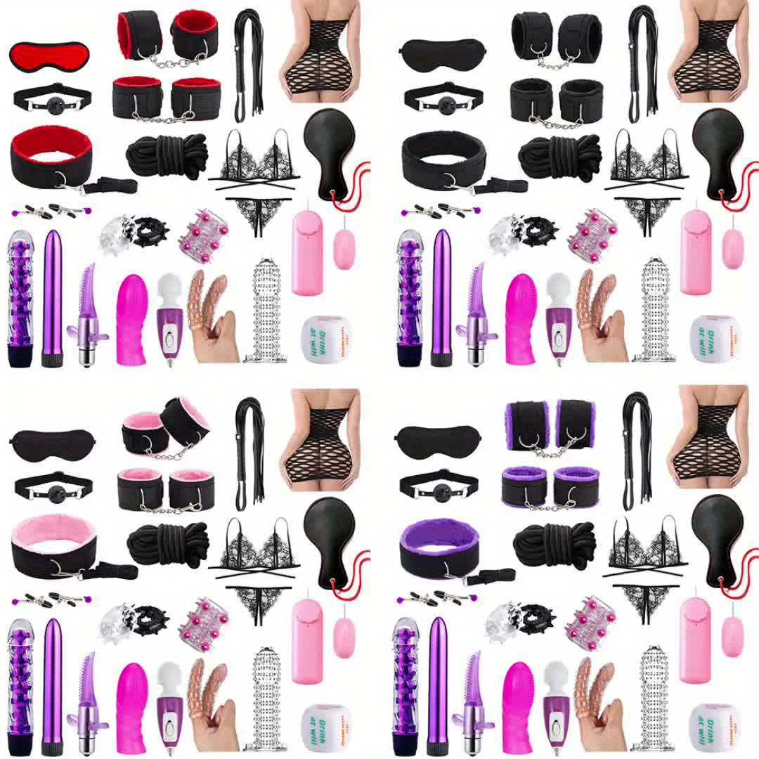 23pcs Bondage Sex Kit ForCouples-Beginners BDSMSet with Vibrators, Lingerie.Handcuffs, Whip, Blindfold & More