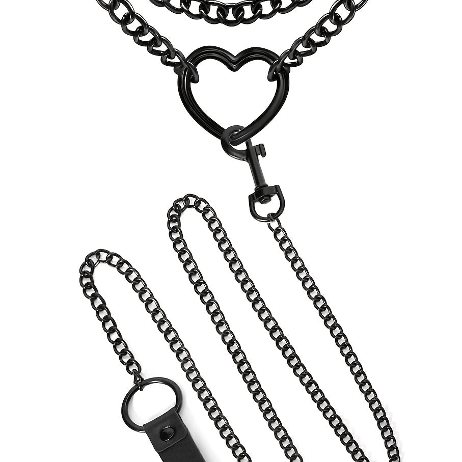 Two Piece Leather Choker Necklace Set For Women Gothic Jewelry