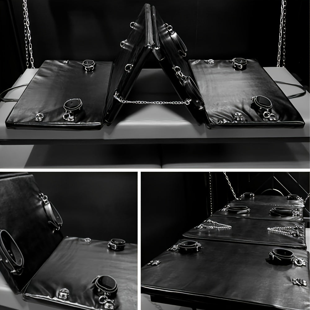 PU Leather Bondage Restraints System With Handcuffs And Ankle Cuffs