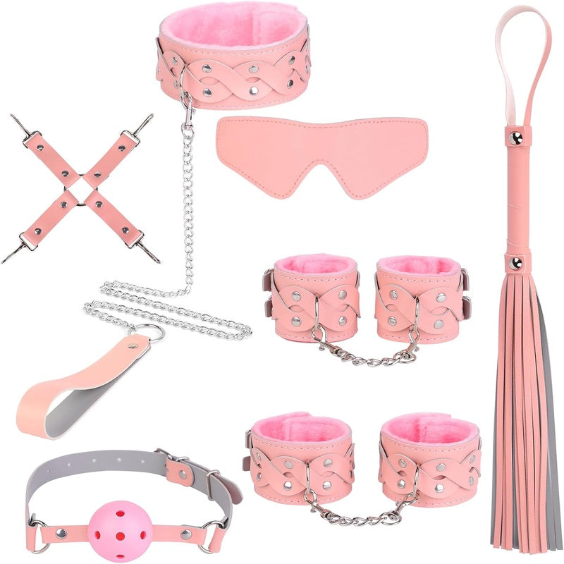 BDSM Bondage Kit for Couples Cuffs Collar Blindfold Whip Gag