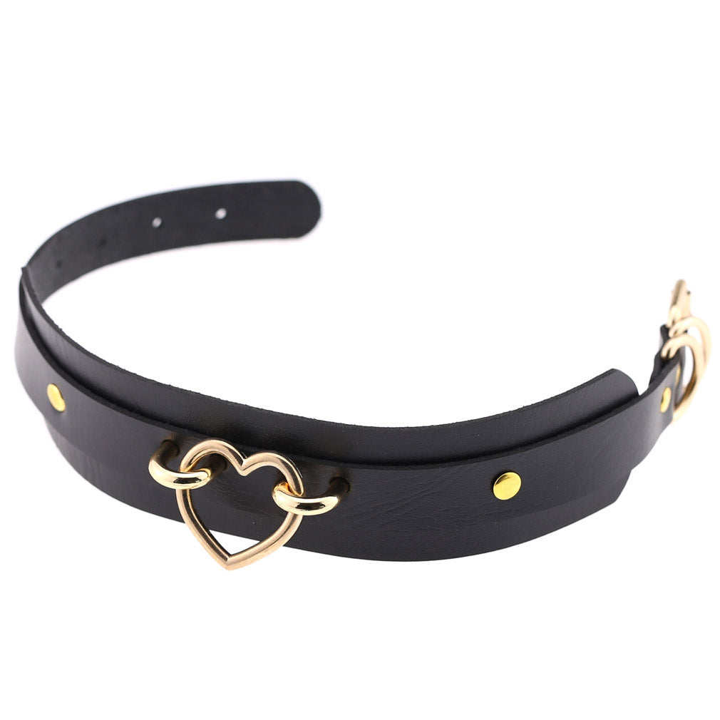 PU Leather Restraint Collar Heart Necklace Choker European American Style