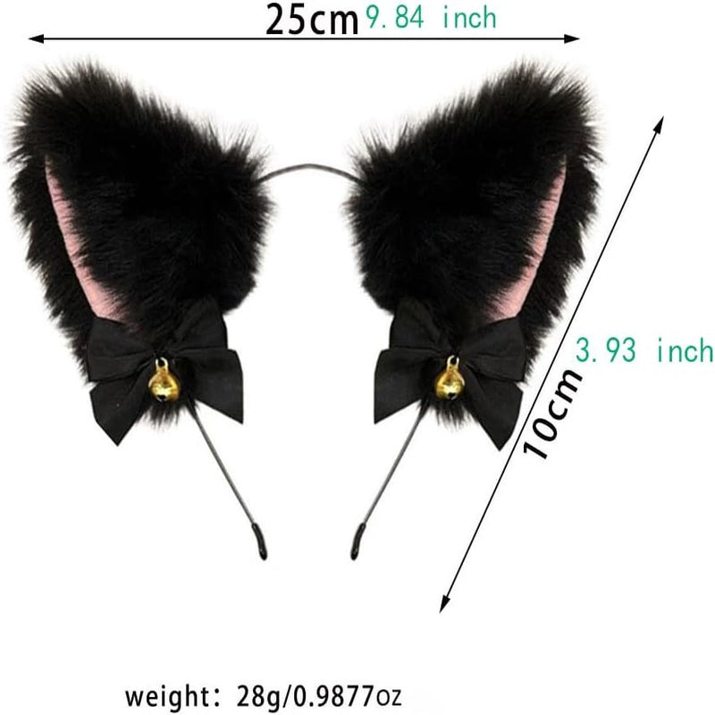 Plush Cat Ear Headband Set With Tail Anal Plug And Nipple Clamps