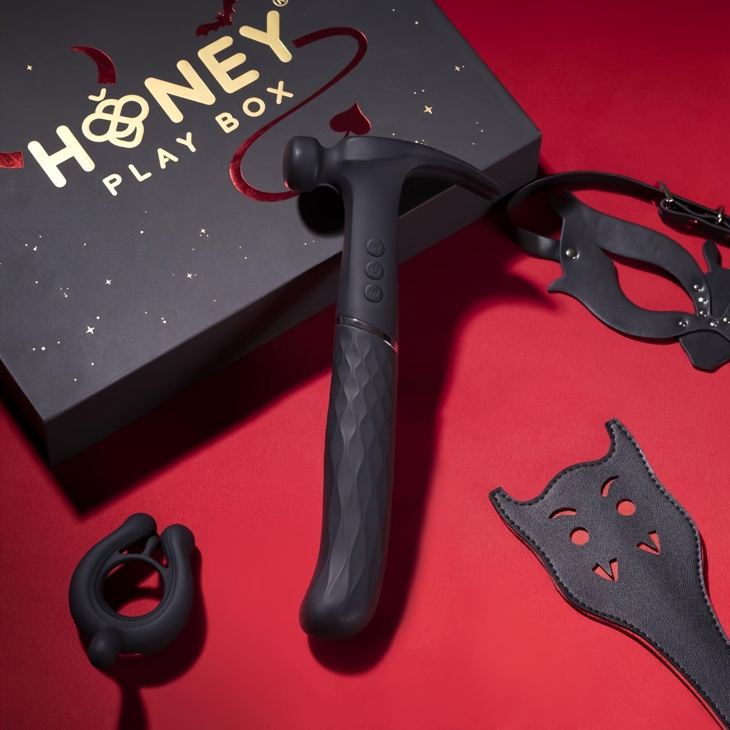 Honeyplaybox 1 Set Halloween Toys, BDSM A Multi-function G-spot And Clit Vibrator for Couples, BDSM Sex Bondage Sex Adults, Vibrating Rooster Ring for Couple, Sex Toys Set with A Vampire Paddle, Eye Mask BDSM Men And Women