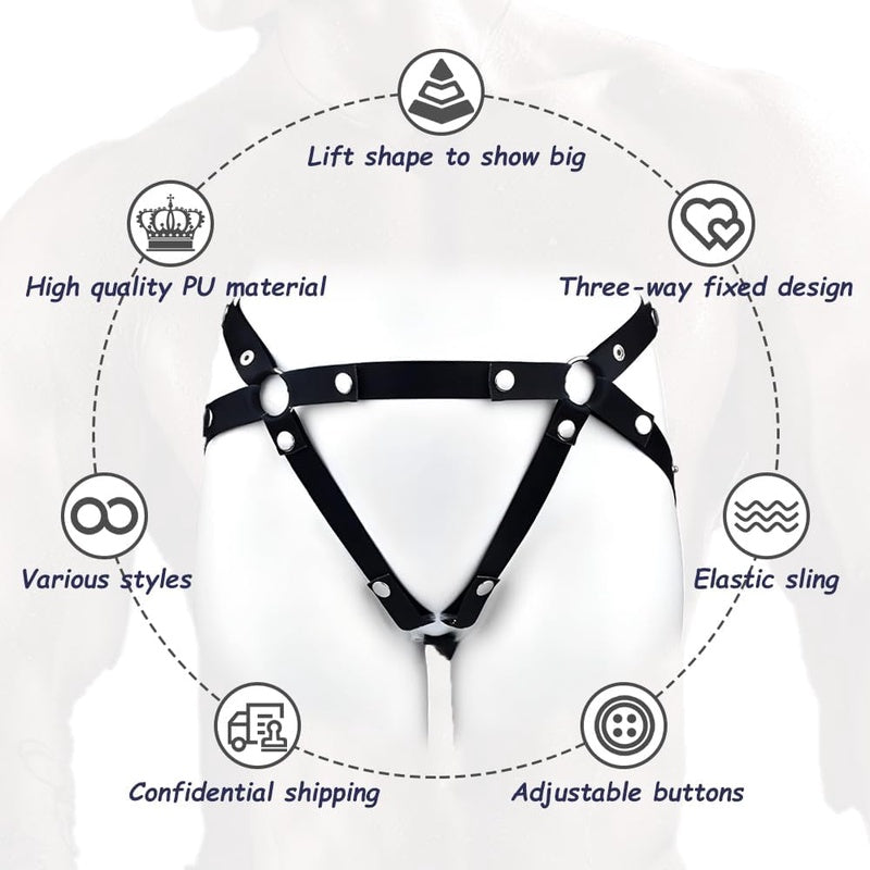 Male Anti - Off Chastity Cage Strap with PU Elastic Belt Scrotum Rooster Rings for Gay Men( Pink)