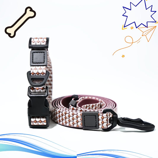 Abstract Geometry Design Dog Collars And Adjustable Leash Set