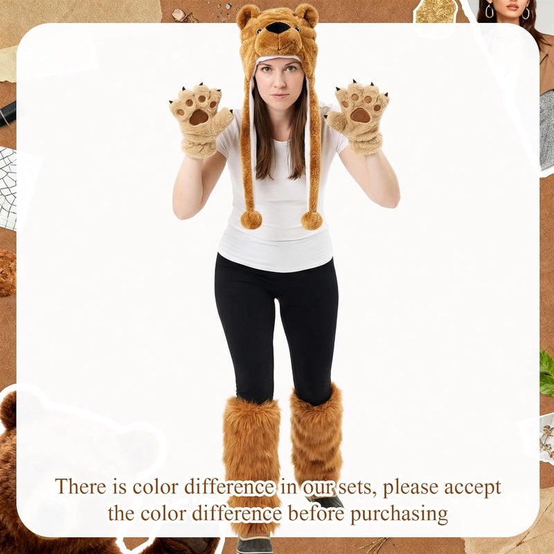 Jecery Winter Bear Costume Set for Adults Hat Gloves Tail