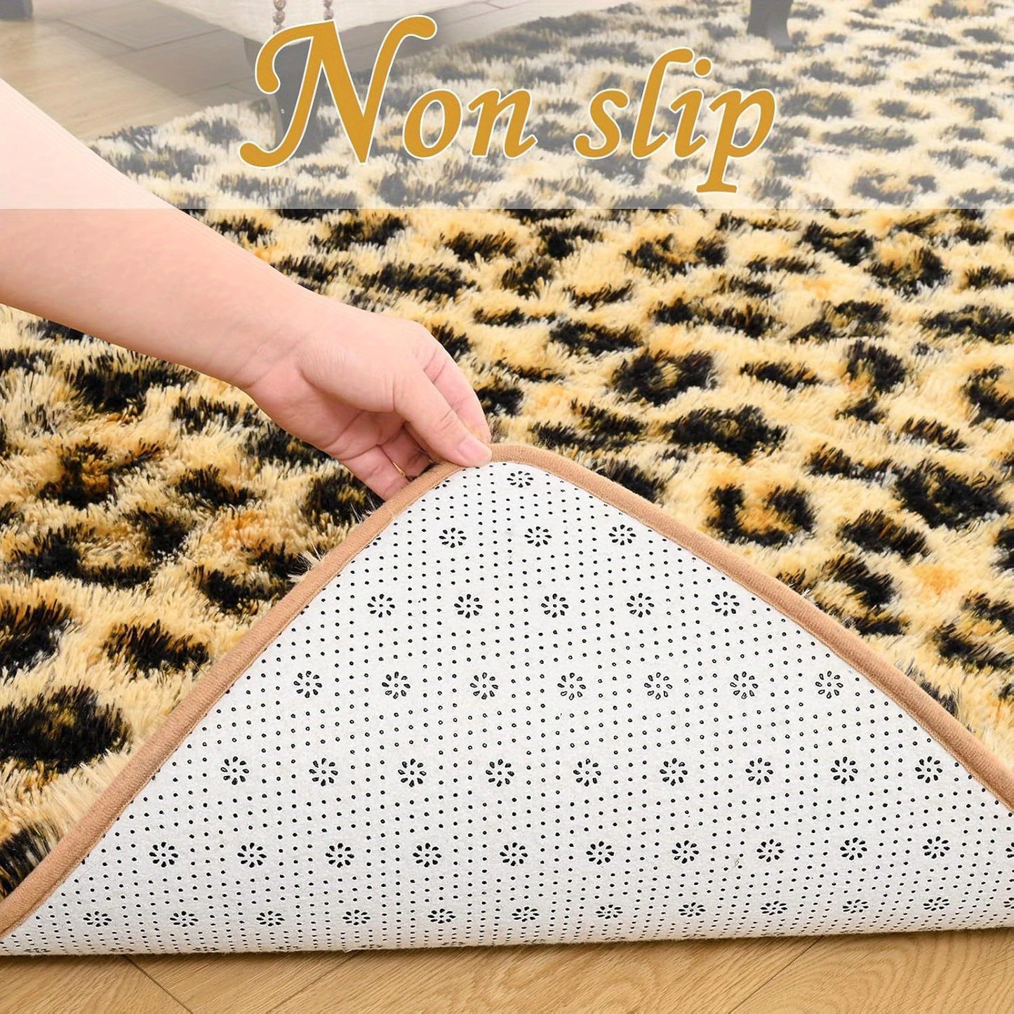 HOMORE Furies Leopard Print Shag Area Rug For Living Rooms