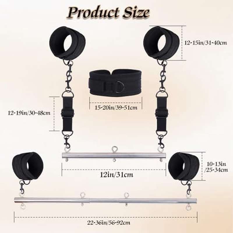 Restraints Bondage Spreader Bar Kit With Detachable Adjustable Feather Handcuffs