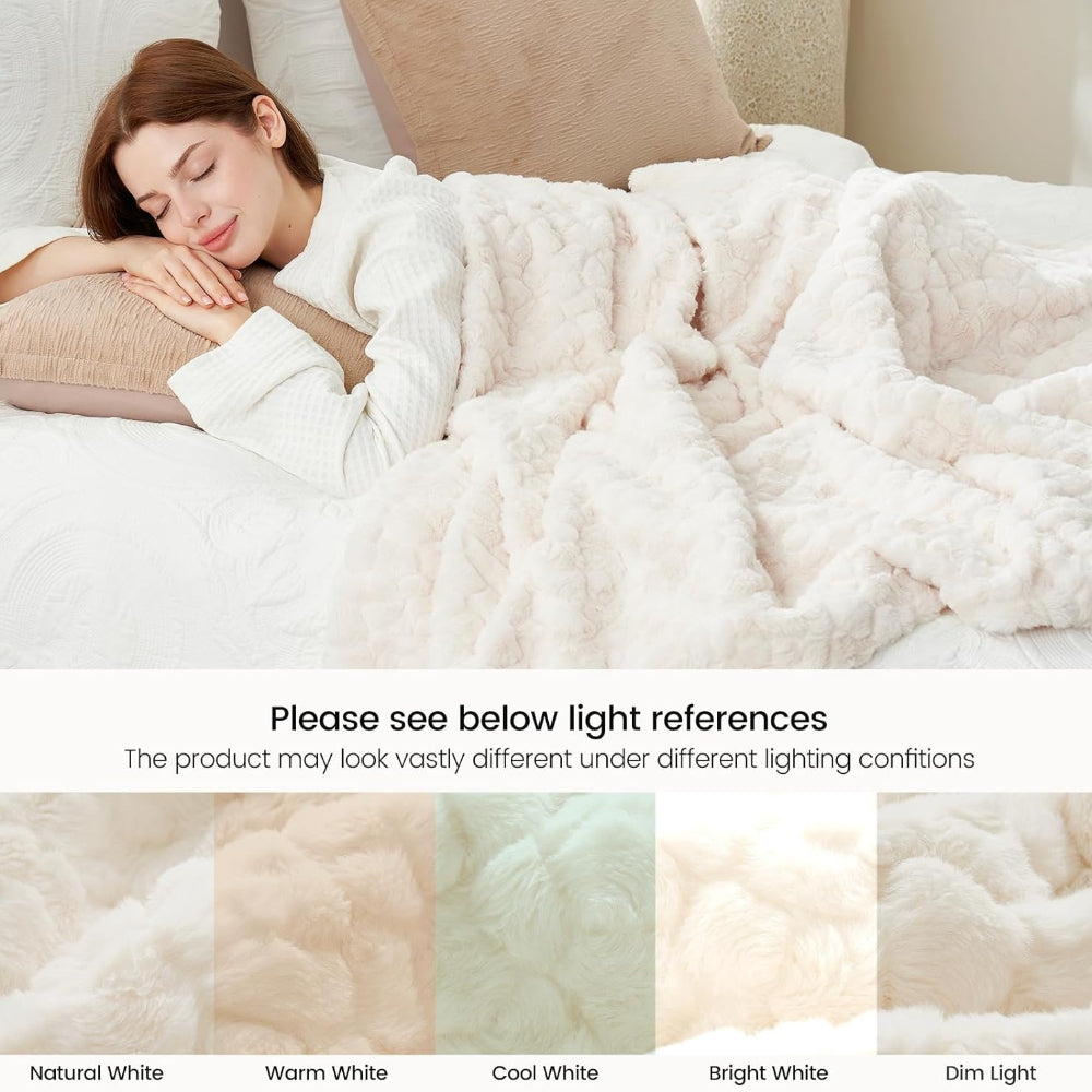 Cozy Bliss Reversible Faux Fur Throw Blanket For Couch