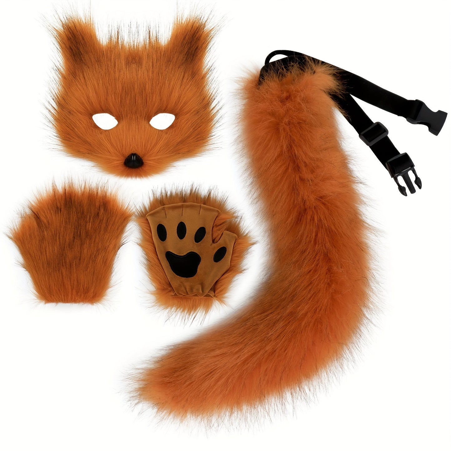 Fox Tail Cosplay Set With Plush Mask And Paw Gloves