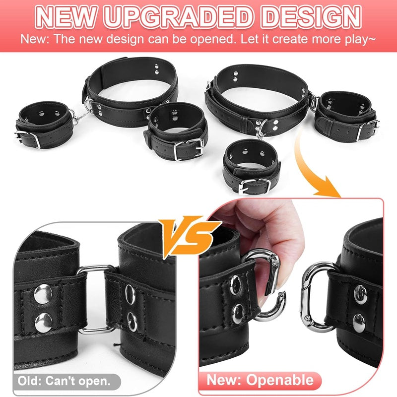 Leather BDSM Bondage Cuffs Set With Adjustable Straps