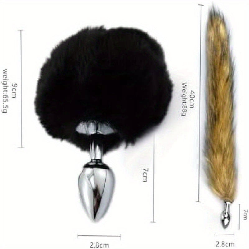 Metal Anal Plug Set With Fox Tail And Rabbit Tail Two Piece