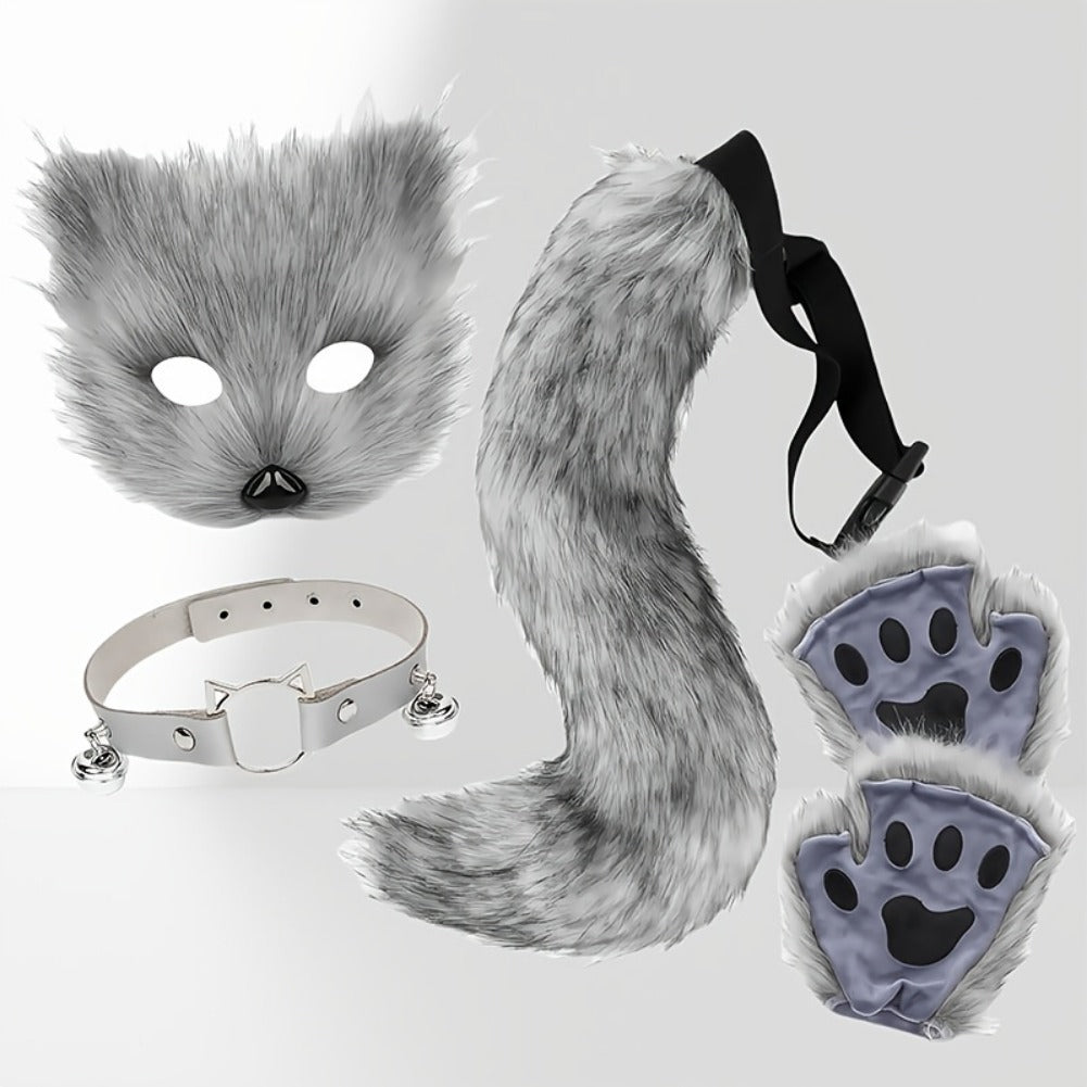 Complete Fox Costume Set With Realistic Mask And Plush Tail
