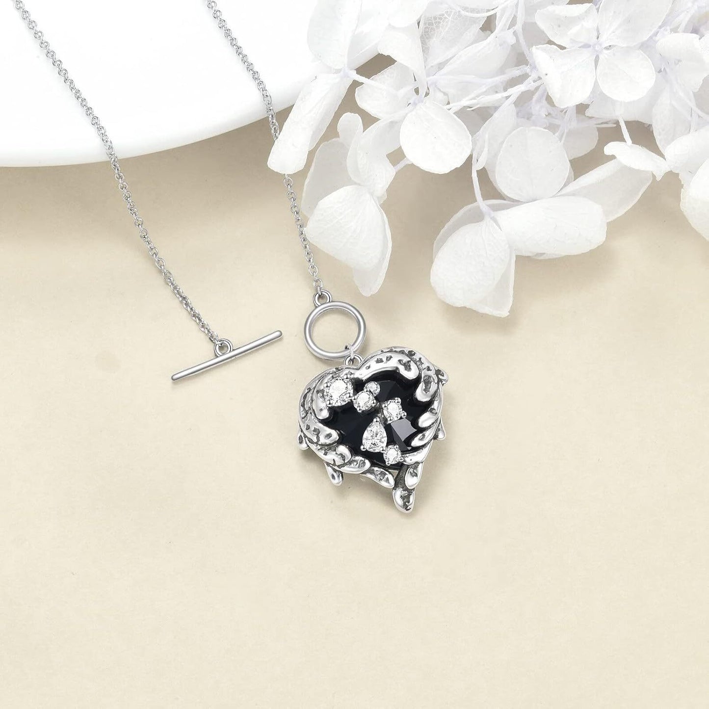 YFN Gothic Steampunk Heart Choker Necklace 925 Sterling Silver
