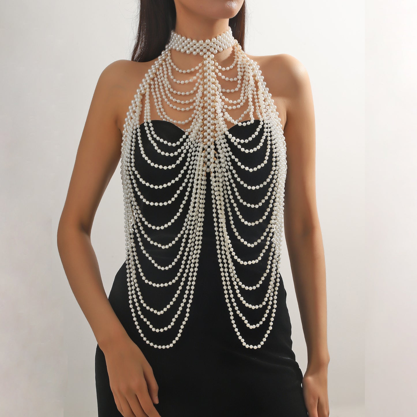 Pearl Like Chest Chain Multi Layer Body Chain For Women