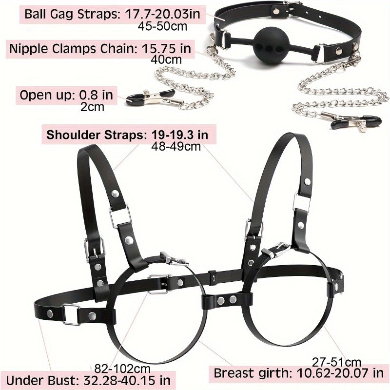3-In-1 Women's Restraint Set With Gag And Nipple Clamps