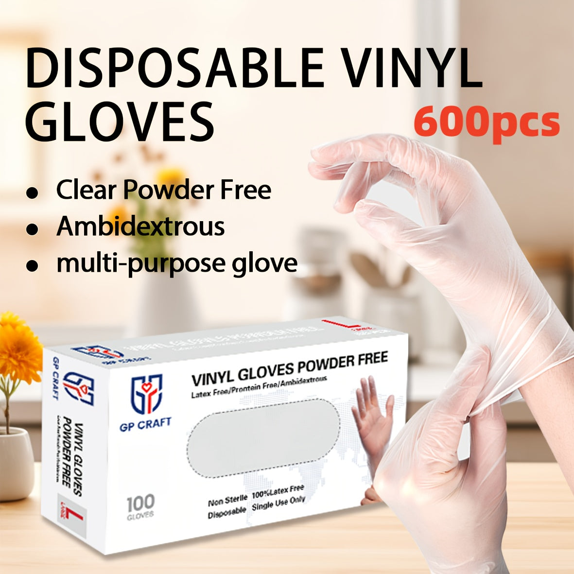 Disposable Vinyl Gloves Latex Free Powder Free Ambidextrous 200 Count