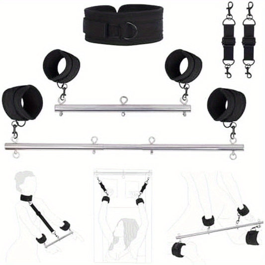 Restraints Bondage Spreader Bar Kit With Detachable Adjustable Feather Handcuffs