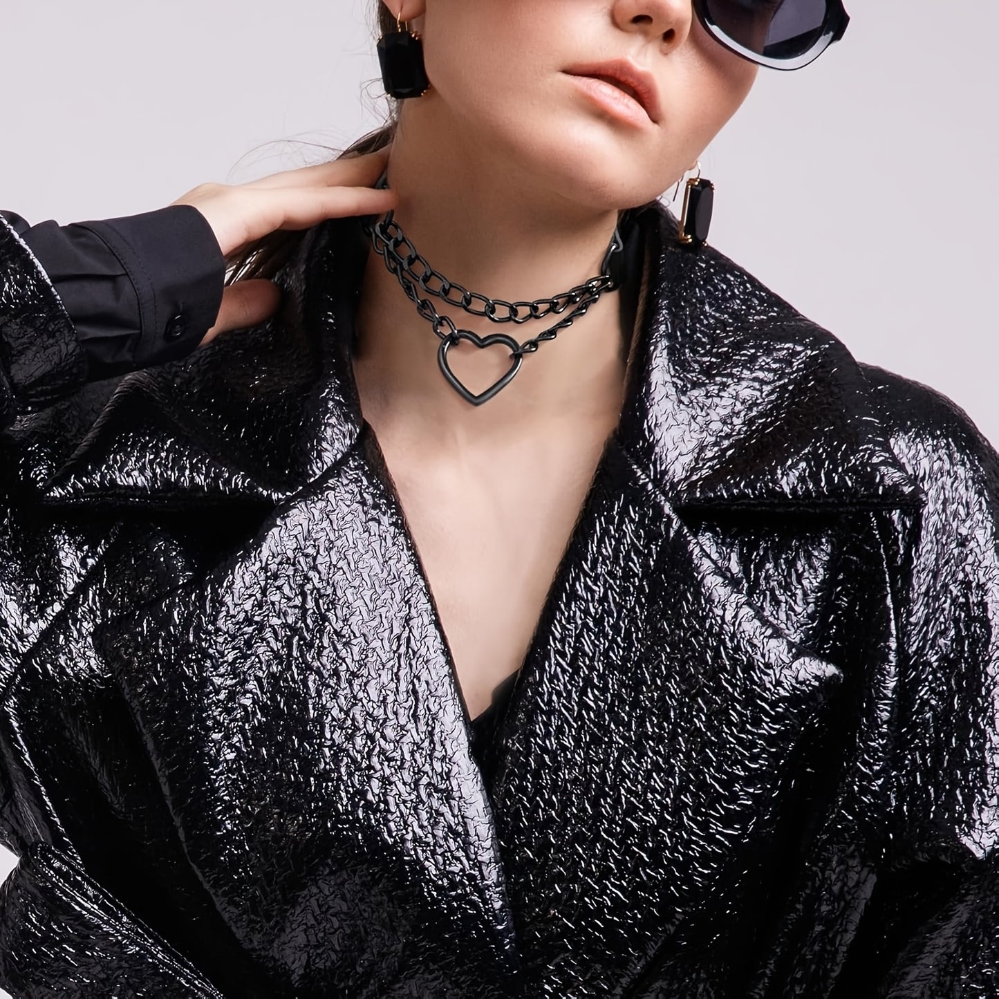 Two Piece Leather Choker Necklace Set For Women Gothic Jewelry