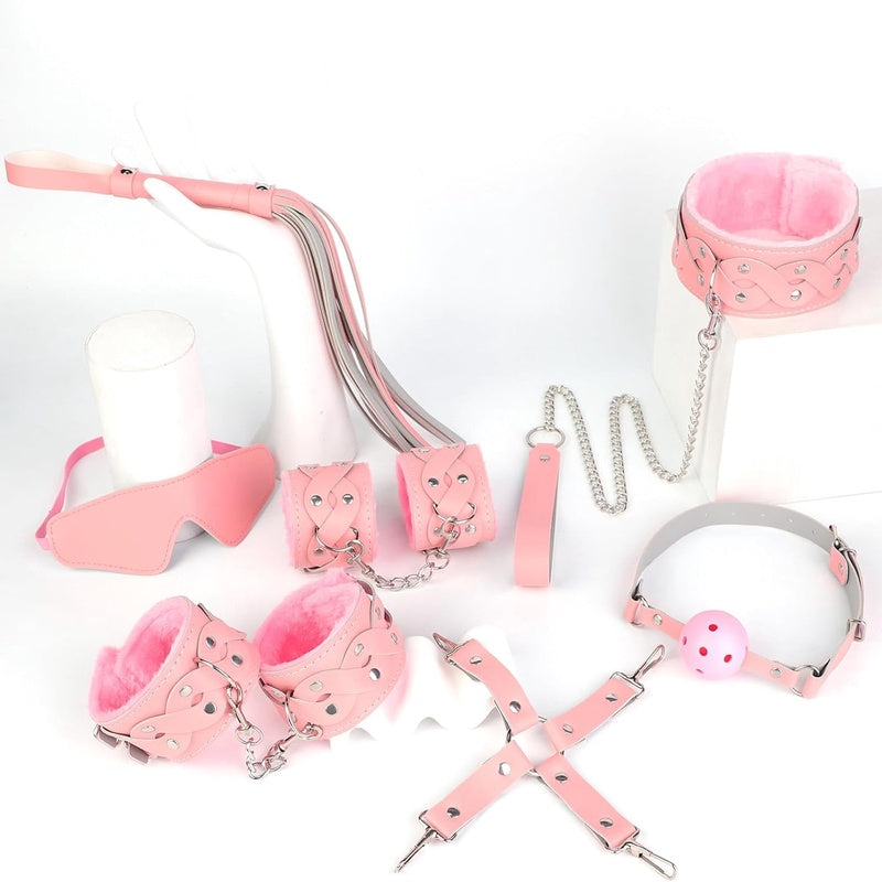 BDSM Bondage Kit for Couples Cuffs Collar Blindfold Whip Gag