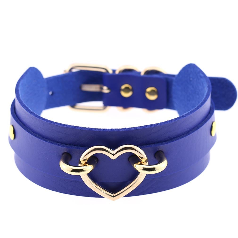 PU Leather Restraint Collar Heart Necklace Choker European American Style