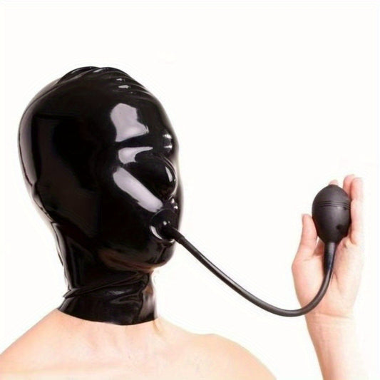 Men's Full Face Latex Mask With Adjustable Inflatable Design Masquerade